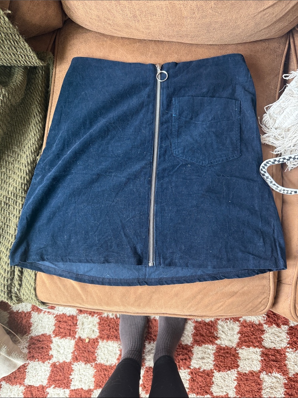 Urban Outfitters Navy Front-Zip Mini Skirt
